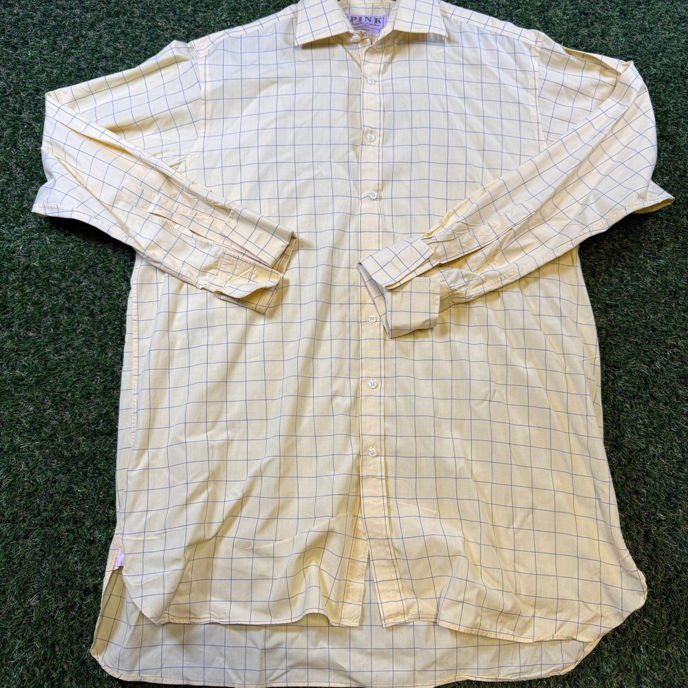 Thomas Pink Jermyn Street London Mens 16.5 34 Yellow Check Cotton Dress Shirt